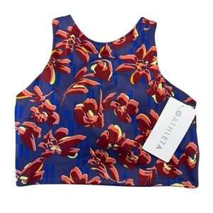 Athleta Conscious Crop Top Blue Purple Floral Removable Pads Size Small